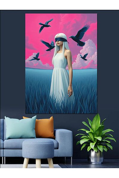 Tablomega Pink Sky Woman Decorative Canvas - Mdf Wooden Painting