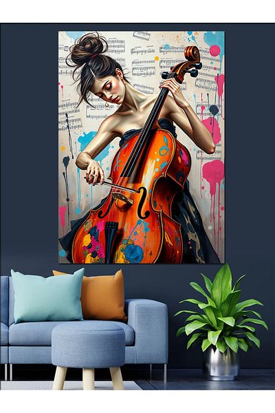 Tablomega Artist Playing Cello Decorative Canvas - Mdf Wooden Painting