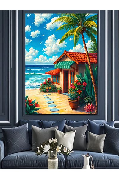 Tablomega Tropical Beach House Decorative Canvas - Mdf Wooden Painting