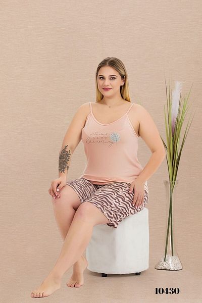 tarzımsüper Plus Size Comfort Sleepwear Set with Bottom Top Shorts Patterned Double Cotton 2-Piece Bottom-Top Suit