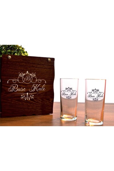hediyekralı Ahşap Hediye Kutulu 2'Li Rakı Bardağı Seti