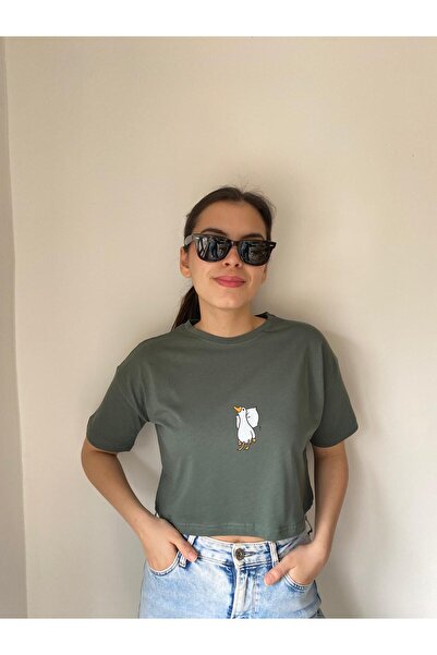 Bliss Dale Oversize Duck Printed Crop T-Shirt