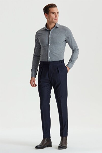 Tombolini Lacivert Kemersiz Pileli Flanel Pantolon