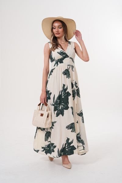 NAVY Διπλό στήθος, αμάνικο φόρεμα με φλοράλ σχέδιο από βισκόζη