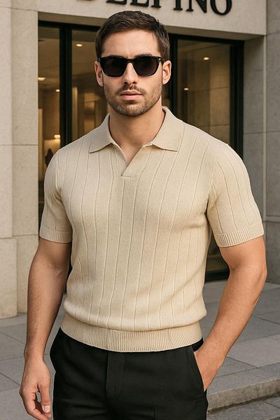 Delpino Πλεκτό Polo Neck Ανδρικό βαμβακερό T-shirt