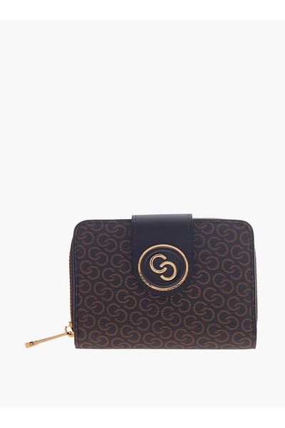 Celeste Monogram Print Zip Around Wallet with Flap Closure