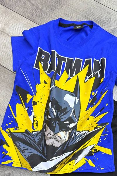 eQru Store Printed Blue T-Shirt and Black Shorts Summer Kids Set