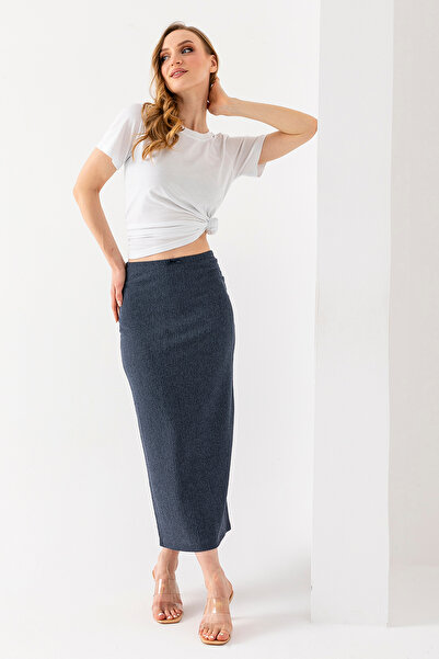 GİYSA Жіноча довга спідниця з еластичним поясом, темно-синя - MS0000567