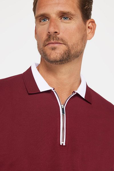 Tudors Pánské tričko Slim Fit Slim Fit 100% bavlna Rovné Pique Vínové pololímeček na zip