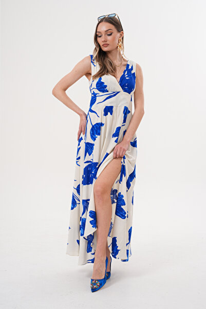 NAVY Διπλό στήθος, αμάνικο φόρεμα με φλοράλ σχέδιο από βισκόζη