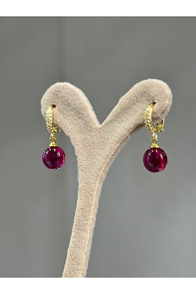 DURAN TAKI TASARIM Yakut Taşlı Altın Kaplama Gümüş Küpe