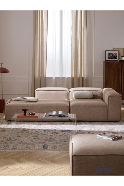 Mobilya Stant Most Mollis Pro 2 Modül Sol Kanepe 09 Bej Keten Yumuşak Sünger(...