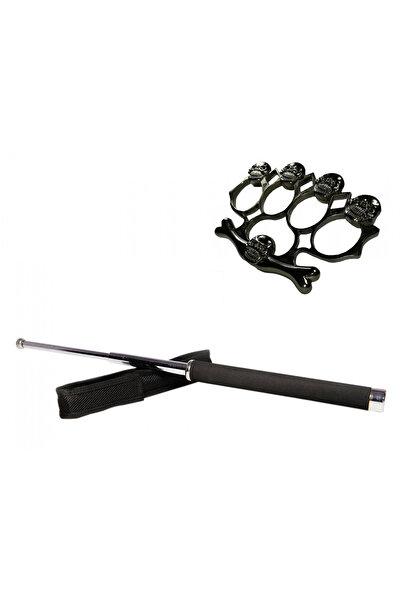 Depox Sada teleskopických holí 65 cm stříbrná + černá krabička s rozetou lebky