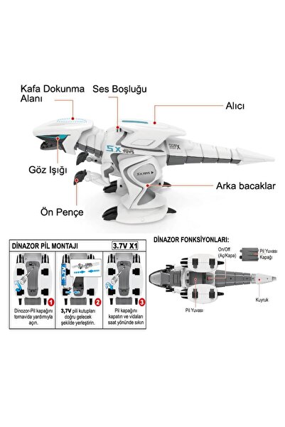 Vardem Seçtim Aldım Robot Dinozor G17 Etkileşimli Kumandalı F/f Işıklı Müzikli Şarjlı 6