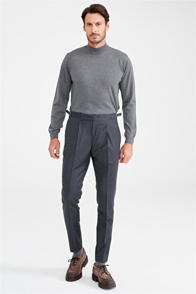 Tombolini Füme Kemersiz Pileli Yün Pantolon