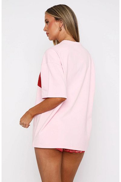 The Champ Clothing Lace Bralet Printed Pink Oversize 100% Cotton Women's T-Shirt