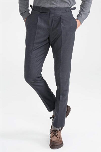 Tombolini Füme Kemersiz Pileli Yün Pantolon