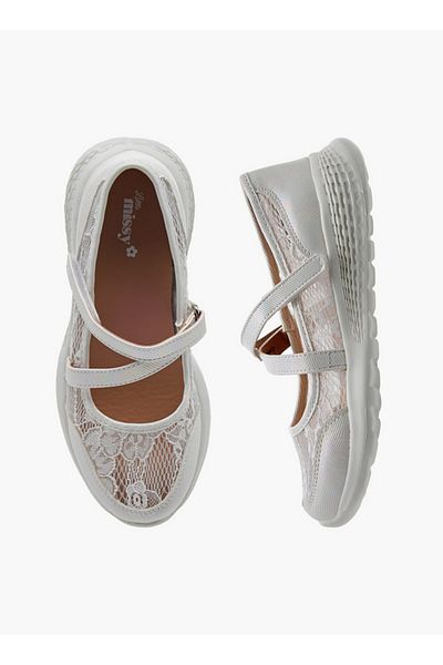 Little Missy Lace Detail Mary Jane Shoes with Hook and Loop Closure