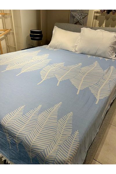 Explore Home Blue Cotton & Museum Bedspread Stela Brand Double