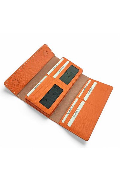 Garbalia Paris Leather Women's Wallet with Phone Compartment-Orange