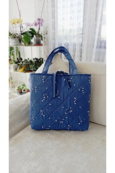 Mufincollection Ручна робота Капітоне - Синій - Квітковий - Повсякденна тканинна сумка