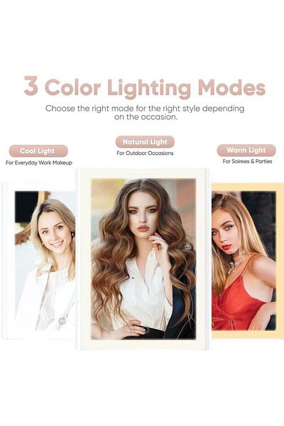 COOYA Tri-Fold Makeup Mirror, With LED Lights, 2 Power Supply , Touch Screen, Gift for Women, Pink