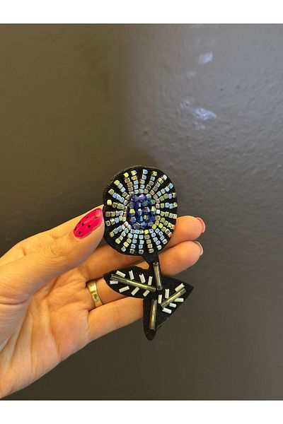 Gönülden Tasarım Blue Silver Color Beading Stitching Flower Coat Stitching Applique 10X5 cm