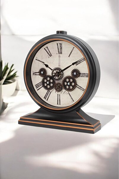 Efe Mark Premium Serisi Antik Eskitme Kadranlı Döner Çarklı 32x28 CM Ev ve Ofis Masa ve Duvar Saati