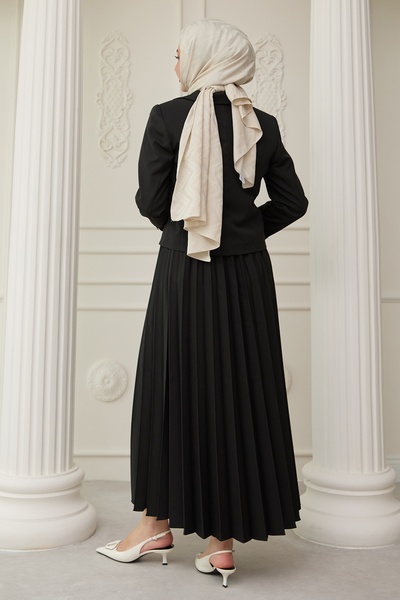 InStyle Black Double Suit with Pleated Skirt and Jacket