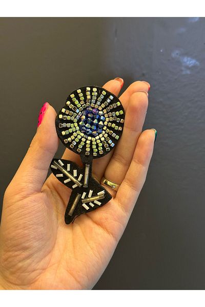 Gönülden Tasarım Blue Silver Color Beading Stitching Flower Coat Stitching Applique 10X5 cm