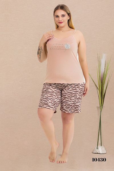 tarzımsüper Plus Size Comfort Sleepwear Set with Bottom Top Shorts Patterned Double Cotton 2-Piece Bottom-Top Suit