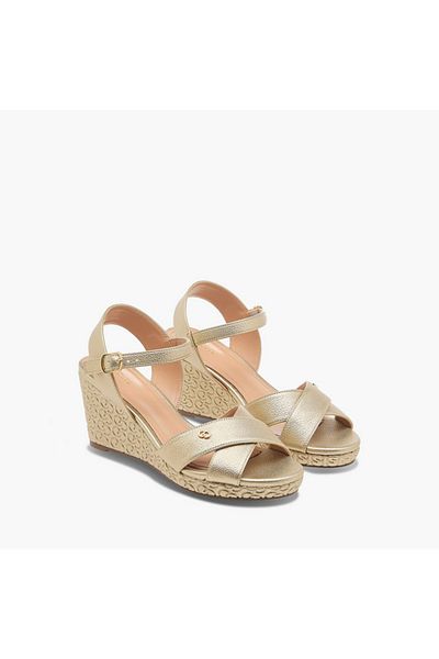 Celeste Women's Monogram Detail Wedge Heeled Sandals with Buckle Closure - J00412-022