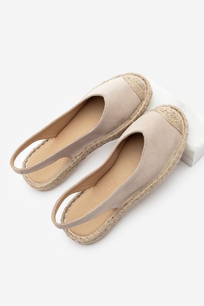 Marjin Beige Wildleder-Sandalen für Damen – Espadrilles aus echtem Leder mit offenem Rücken