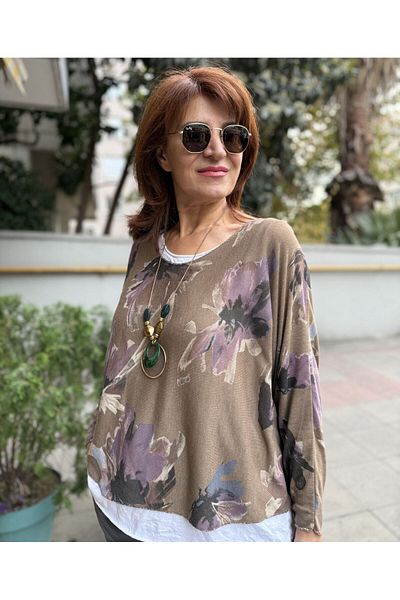 DenizEge Italian Floral Patterned Blouse Brown