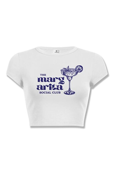 Trendiz Kadın Margarita Social Club Crop Beyaz