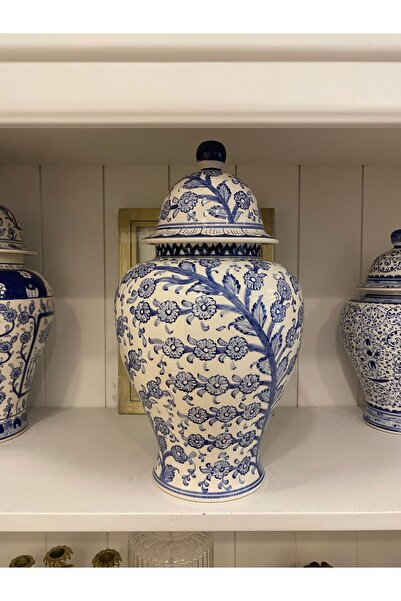 Dekordan House Blue Blanc Küp Branch Desen