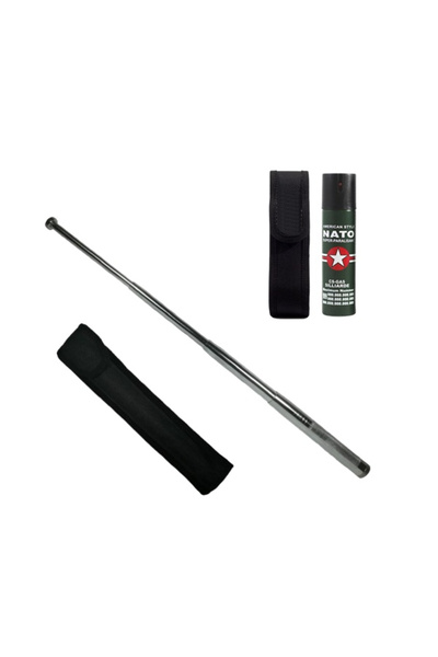 Depox Set baston telescopic din oțel și spray asomare, 110 ml, argintiu, 77 cm, 4 secțiuni, cutie inclusă