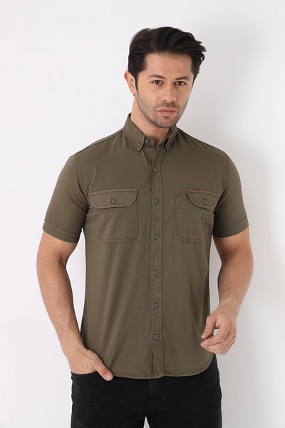 Cordial Men's Cotton Regular Fit Summer Pen Holder Detailed Double Pocket Flap Shirt