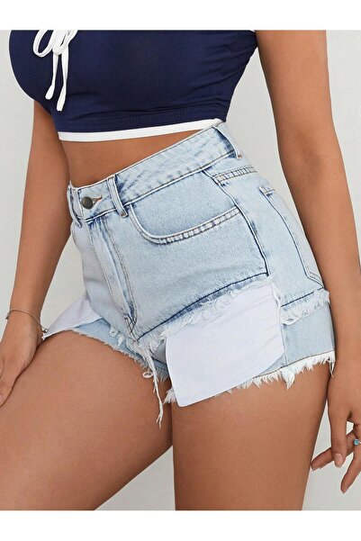 1434 Polo State Kadın Püskül Detaylı Denim Şort Mavi