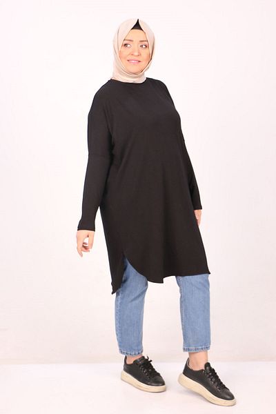 Eslina 38111 Large Size Basic Combed Cotton Tunic - Black