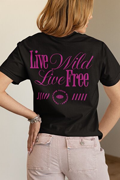 Butik TRIOCĂ CU MÂNĂ SCURTĂ CU Gât rotund, IMPRIMATĂ LIVE WILD LIVE FREE TRAN...
