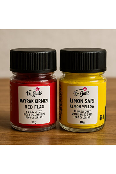 Dr. Gusto Su Bazlı Toz Gıda Boyası 2 li Set Bayrak Kırmızısı Limon Sarı 10 gr