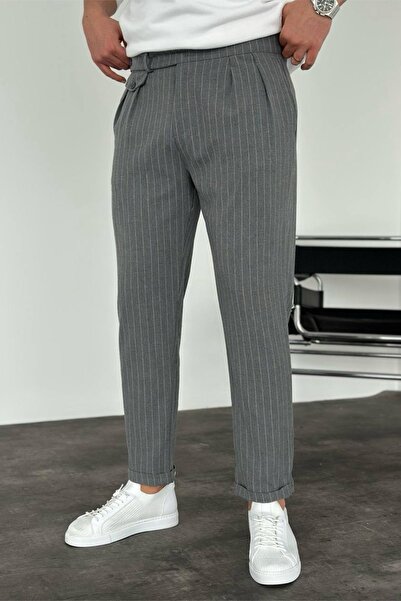 MADZEYMODA Pánské kalhoty Boyfriend Mold Double Leg plisované z kouřové tkaniny KE-1025