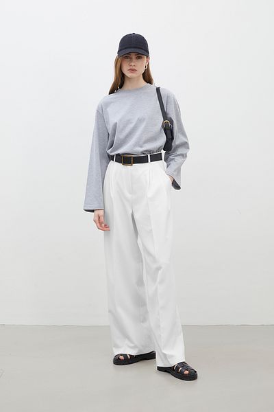 Manuka Wide Leg Trousers Ecru Pleated