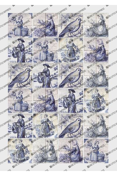 One Little Happiness Blue Vintage Tiles Sticker Set Suitable for Planner Agenda Bullet Journal