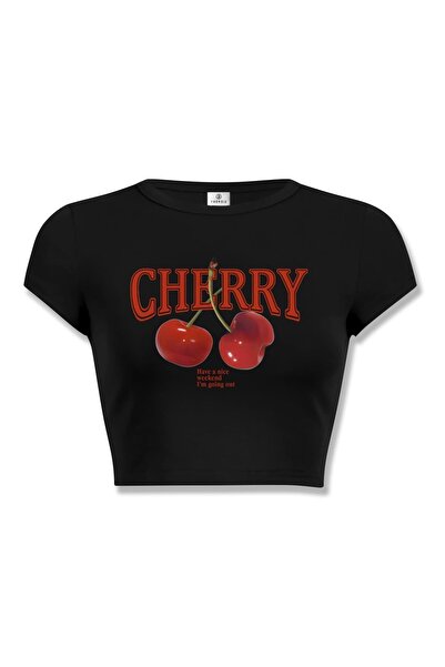 Trendiz Kadın Have a Nice Weekend Cherry Crop Siyah