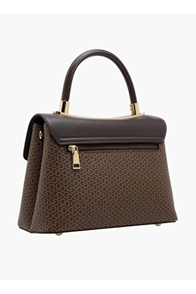 Celeste Monogram Print Satchel Bag with Detachable Strap and Flap Closure - W 25.5 x H 19 x D 11.5 cm