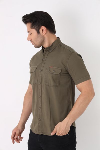 Cordial Men's Cotton Regular Fit Summer Pen Holder Detailed Double Pocket Flap Shirt