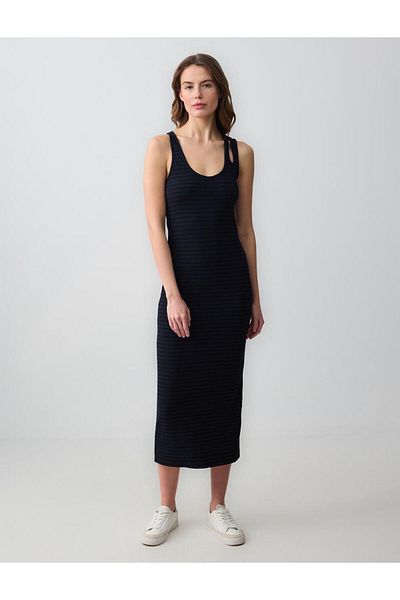 Jimmy Key Black Slim Fit U-Neck Sleeveless Print Knitted Long Dress