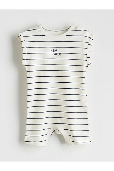 LC Waikiki LCW baby Ecru بذلة قطنية مخططة للأطفال الرضع